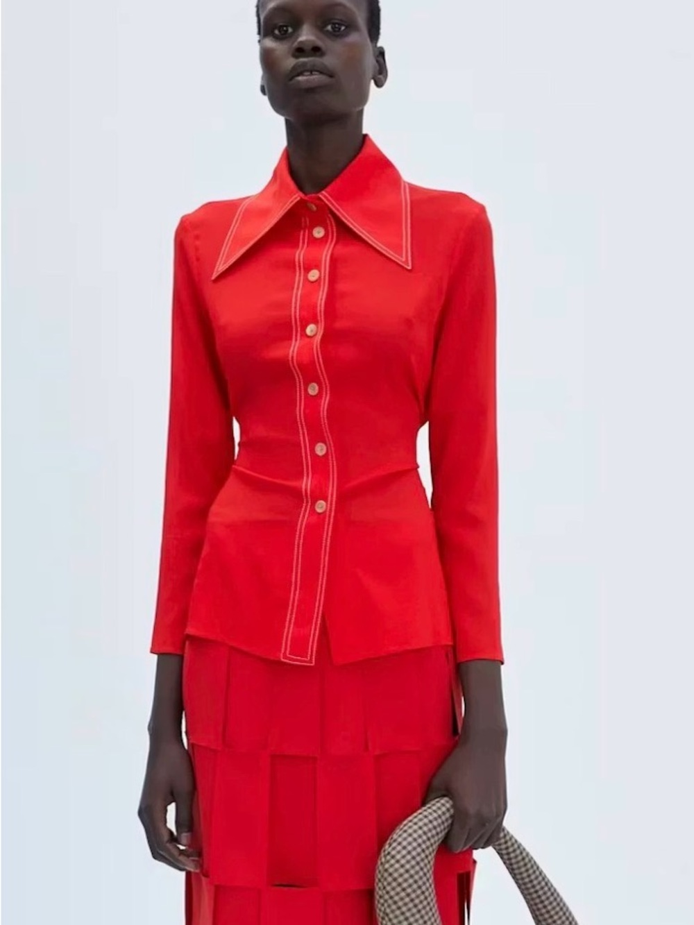 NWT AWAKE Mode Red Button-Down Long Sleeve Blouse